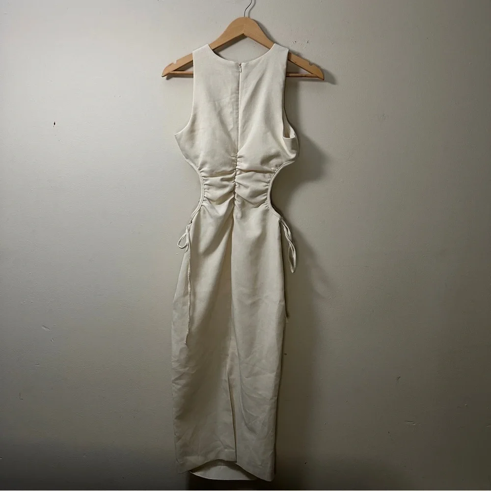 Zara Women’s Cut Out Slim Midi Dress Vanilla Ivory Blogger Favorite - Size XS - Picture 3 of 7